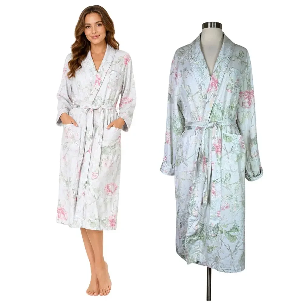 Vintage Lauren Ralph Lauren Floral Robe Cottagecore Dressing Gown Blue Pink L